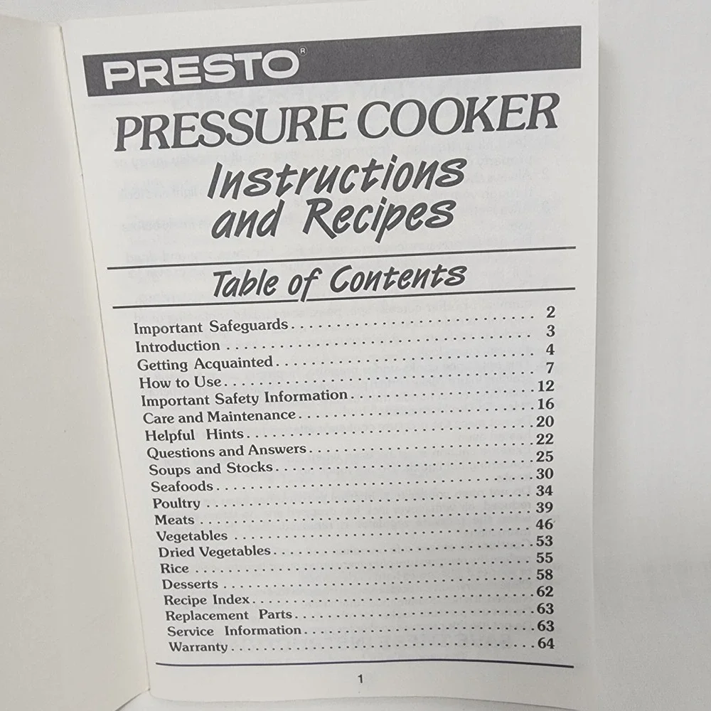 '90 Presto Aluminum Pressure Cooker Instruction Manual & Recipe Cookbook Booklet